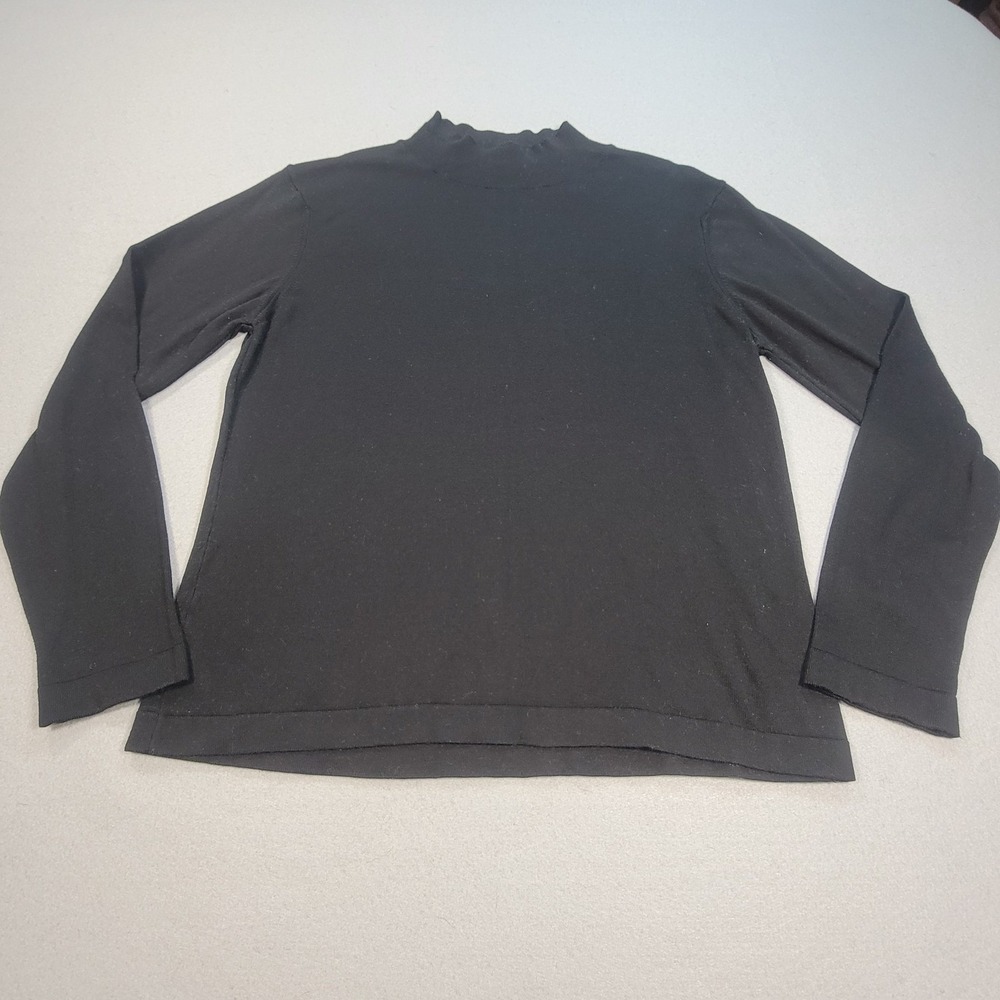 Talbots Petites Mock Neck Knit Top Black Cotton Modal Minimalist Women's Size PM - Picture 2 of 8